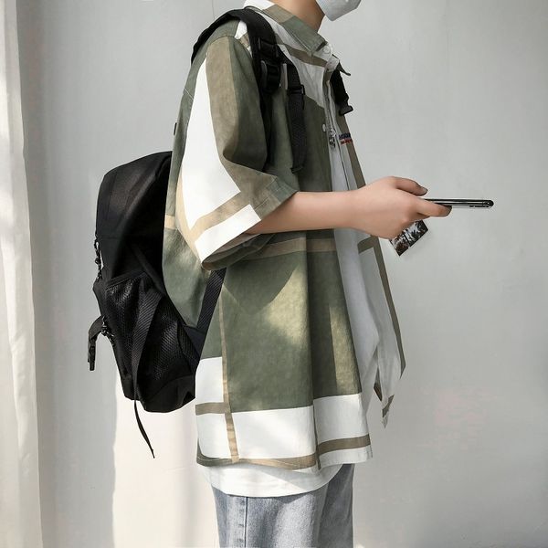 

ruffian shuai men's trend korean version handsome short summer very fairy shirt middle and quarter sleeve fashion, White;black