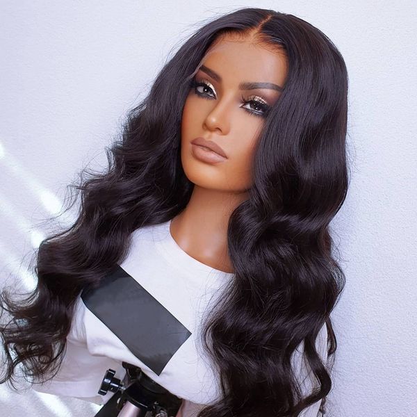 

lx brand natural black body wave lace wigs 26 inch synthetic hair loose wave lace frontal wig heat resistant hair wigs for womenfactory dire