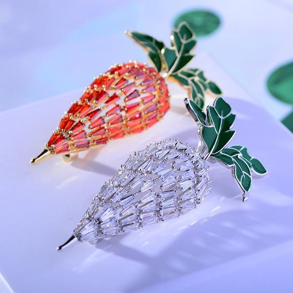 

pins, brooches cute carrot radish for women luxury rhinestone zircon accessories pins crystal christmas brooch pin fruit jewelry gift, Gray