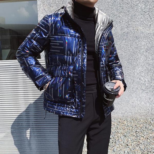 

men's down & parkas stand collar fashion shiny printed 80% gray duck jackets men clothing 2021 slim fit casual coats gentlemen, Black
