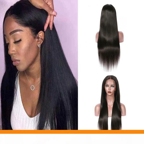 

malaysia hair 13x4 lace front human hair wigs preplucked transparent wig long silky straight jet black natural for women, Black;brown