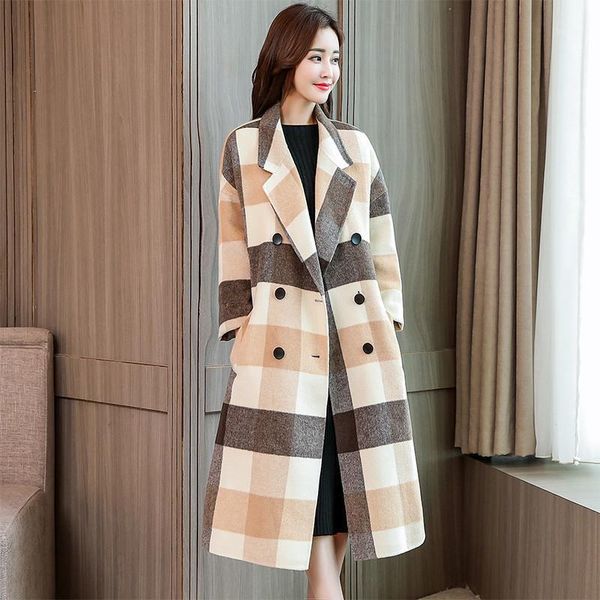 

winter women woolen coat 2020 mid-long thick female outerwear over knee loose high-end double-breasted ladies woolen coat cw1341, Black