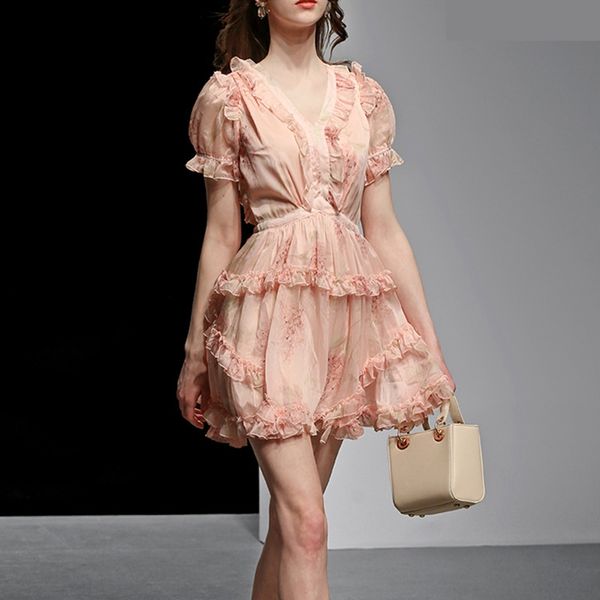 

summer 2020 new women's fashion waistband dress print skirt short sleeve slim chiffon dress 9213 pezeb, Black;gray