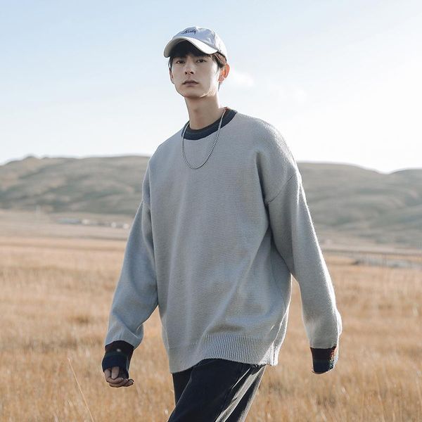 

men's sweaters korean style men oversized sweater round neck casual loose long pullover simple autumn winter knitted cool, White;black