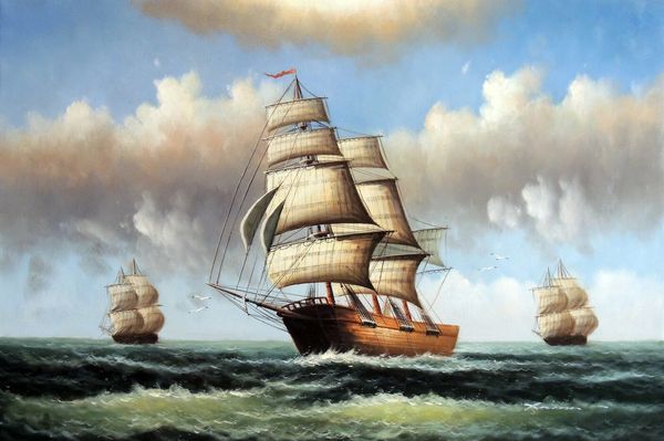 Navios à vela Customização de decoração para casa é aceitável enorme pintura a óleo sobre lona Handpainted / HD-Print Wall Art Imagens 2104289