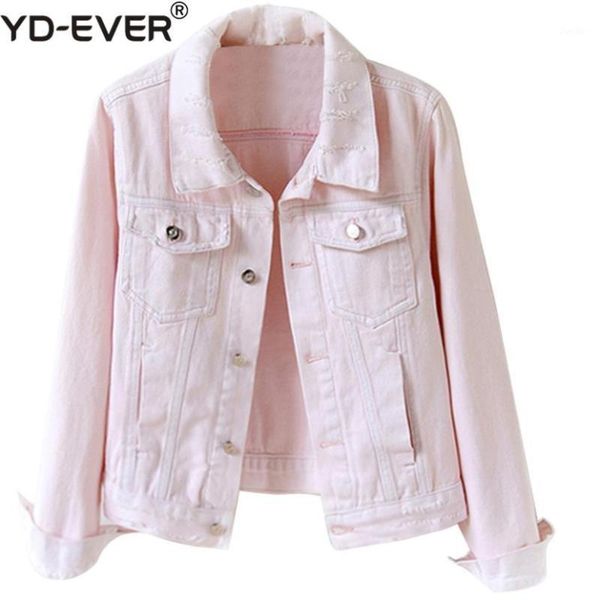 

pink denim jacket women 2020 new spring and autumn bf style short loose long sleeve ripped jeans coat1, Black;brown