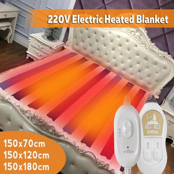 

220v electric heated blanket thicker heating mat pad with temperature control bed mattress winter body warmer blanket queen size