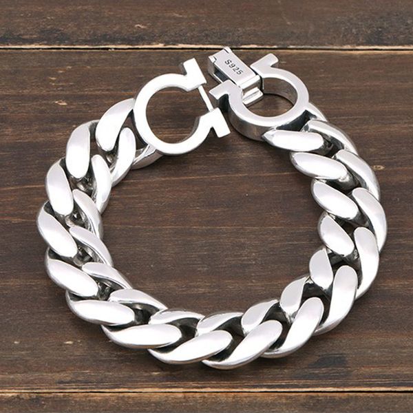 

15mm 102g-125g heavy real 925 sterling silver men women lovers' punk rock classic link chain bangle bracelet jewelry gift a4480 1028, Black