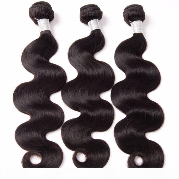 

9a brazilian body wave human hair weaves extensions 3 bundles double weft dyeable bleachable 100g pc, Black