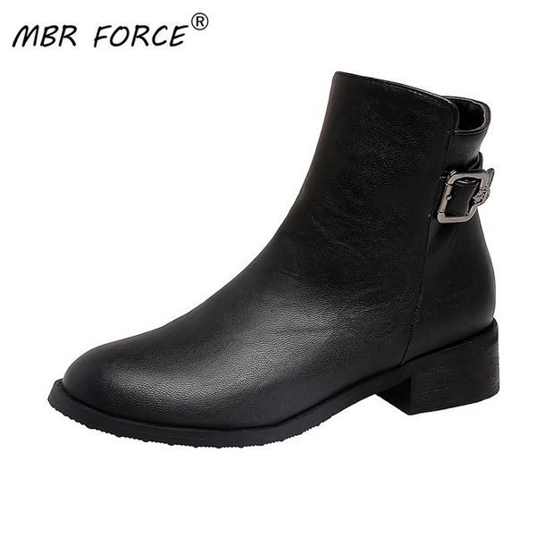 

mbr force новые высокого качества молния черный ботильоны для женщин короткие плюшевые стелька женщина boots прохладный стиль осень женская, Black