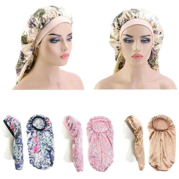 

beanie/skull caps fashion print long hair sock cap sleep hat wrap night elastic nightcap women headcover band wide care satin bo o5e1, Blue;gray