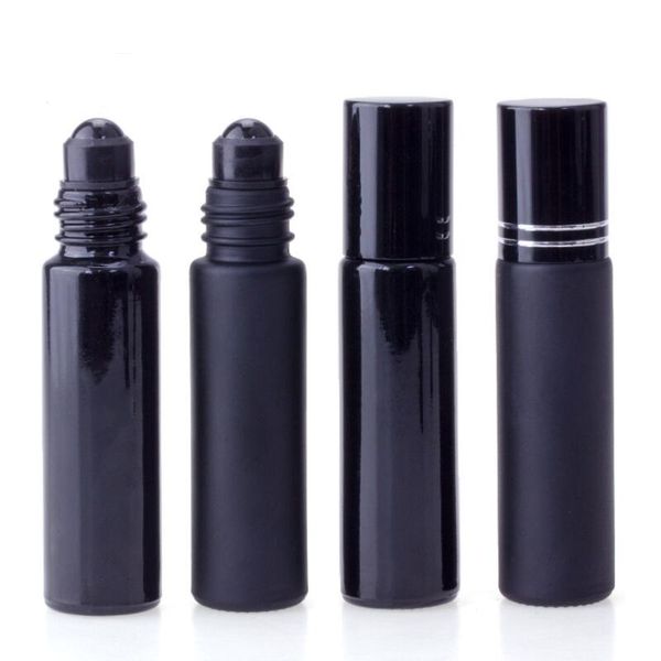 Parfümflasche für ätherische Öle, 10 ml, schwarze Glasrolle auf Parfümflasche mit Obsidian-Kristallrolle, dickwandige Roll-on-Flaschen LX3825