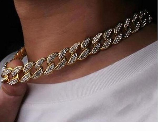

15mm miami cuban necklace gold finish full iced 15 mm x 24" hip hop chain &bracelet 18k gold plated alloy hiphop jewelry, Silver