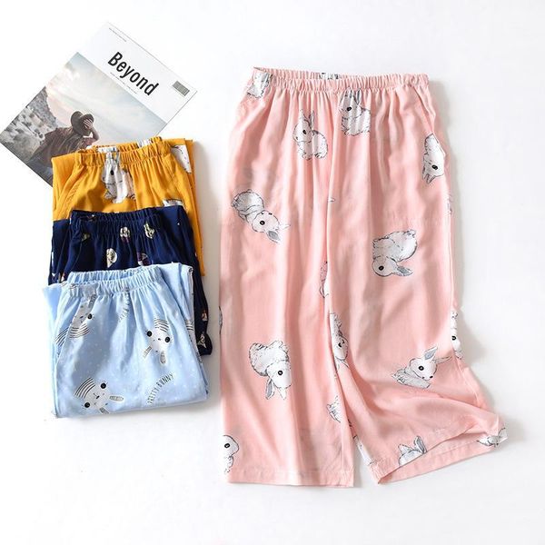 

summer ladies cotton pajama pants thin multi-colored casual loose style wide legs lounge pants women sleepwear1, Black;red