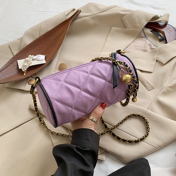 

french small design shoulder women's rhombic cylinder bag 2020 new fashion nylon chain single shoulder messenger bag ivazr