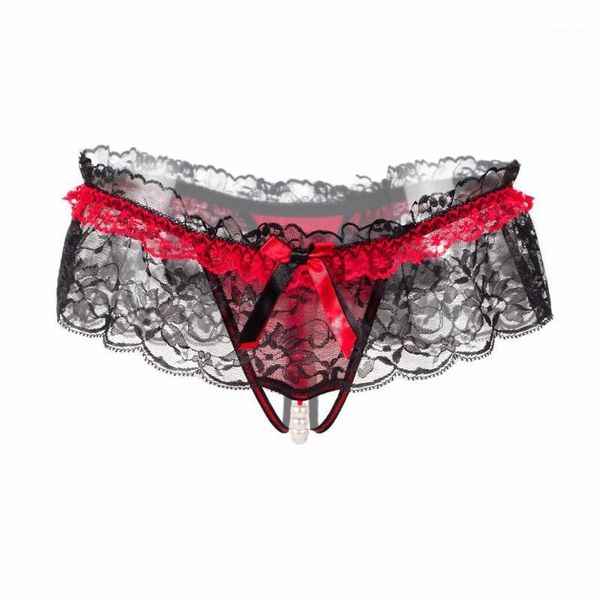 

vip144-2021 new women underwear feminine sense open file temptation thong pearl massage low waist transparent t pants1, Black;pink