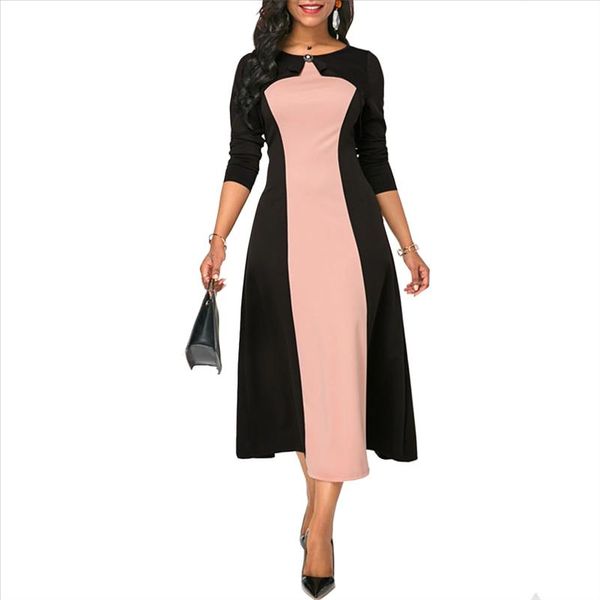 

summer autumn dress women 2020 vintage elegant patchwork ball gown maxi dresses casual plus size slim long party dress 5xl, Black;gray