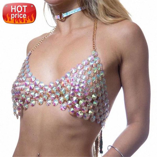 

colorful shiny gems tank women low cut hollow out rhinestones crop 2019 summer beach rave festival clothing #zo0n, White