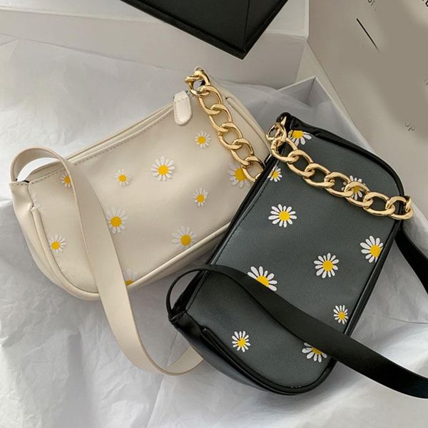 

2020 texture women's bags fashion flower daisy women handbag portable design chic nylon underarm shoulder tote baguette bags