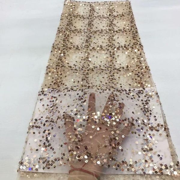 

high-end fashionable latest gold french tulle lace fabric african organza lace fabric with sequins embroidery for wedding dress1, Pink;blue