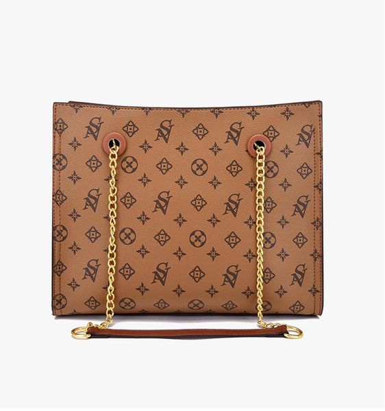 

Wholesale factory ladies leather shoulder bags thicken foreign bow Tote bag horizontal large capacity leather handbag sweet and elegant printed handbags, Brown 2005
