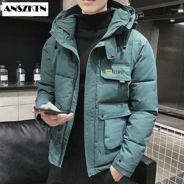 

2020 new winter men parka big pockets casual jacket hooded solid color 5 colors thicken and warm hooded outwear coat size 5xl1, Black
