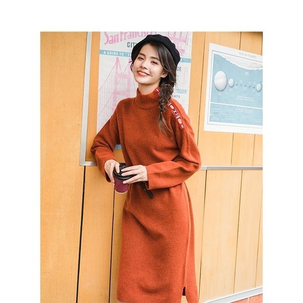 

inman autumn winter new arrival straight literary braid long sleeve knitwear dress 201027, Black;gray