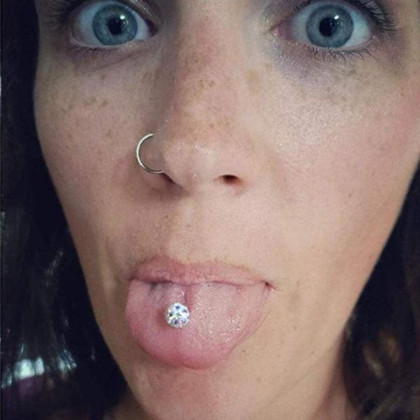 

1pc surgical steel tongue rings women handmade epoxy coated crystal piercing tongue barbells piercing jewelry 14g q bbymkq, Silver