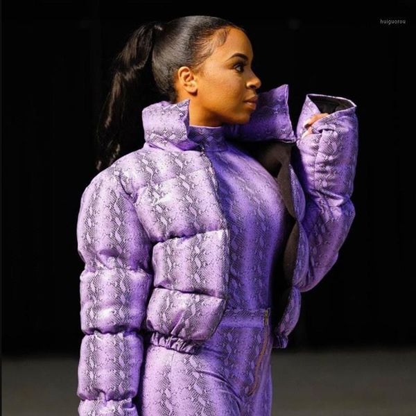 

festival snake print winter jacket women warm parka bubble coat warm thick parka outerwear crop puffer jacket1, Black