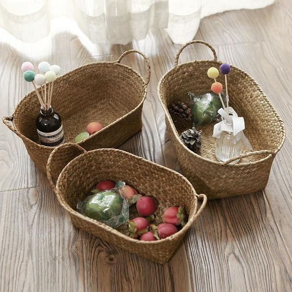 

storage baskets whism handmade woven basket straw container makeup organizer rattan bread fruit case holder seagrass wicker