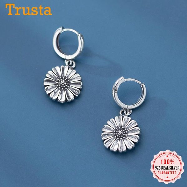 

trustdavis genuine minimalist 925 sterling thai silver daisy flowers stud earrings for women wedding party fine jewelry ds908, Golden;silver