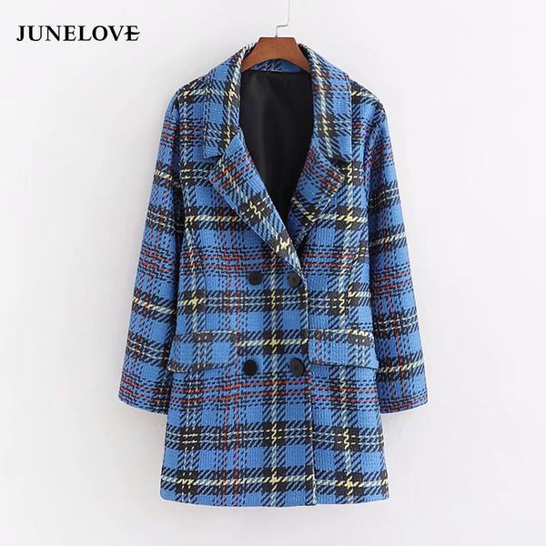 

junelove women winter woolen warm jackets coats vintage double breasted female loose coats office lady casual pockets outwears1, Black