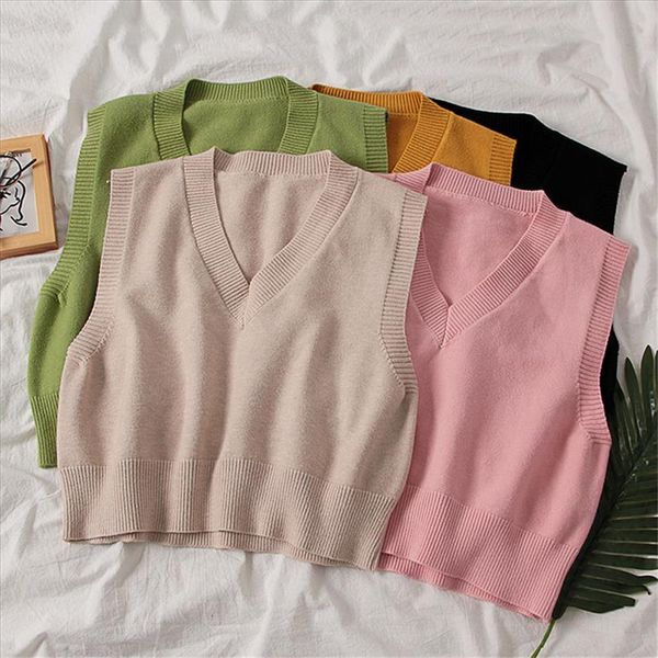 

fashion autumn women sweater 2020 korean womens elegant student v neck pullover loose casual knitting outerwear vest pz3410, Black;white