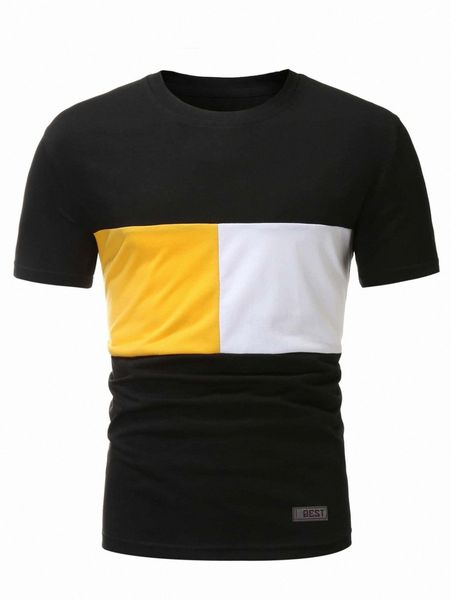 

romwe guys colorblock patched tee o64l#, White;black