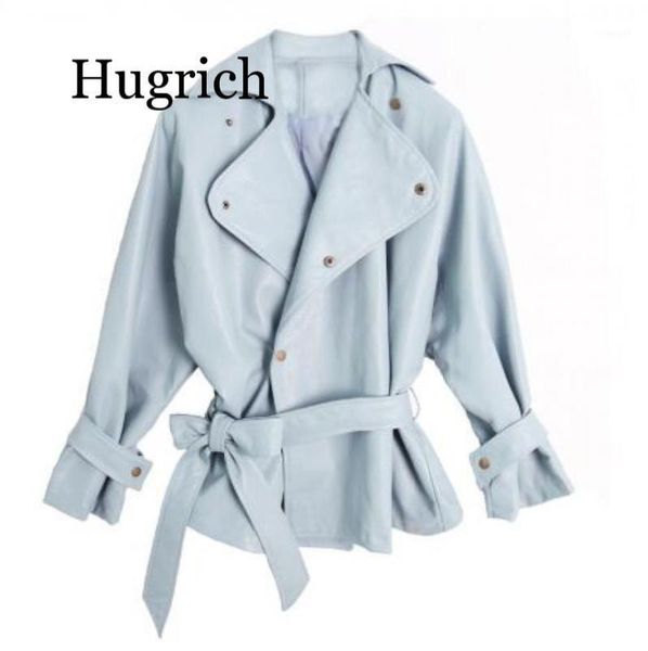 

elegant fashion new women's loose wash pu leather jacket fashion belt design bright color jacket new women's biker1, Black