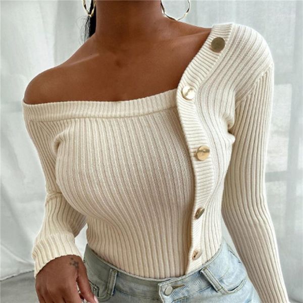 

new autumn ladies all-match sweater single-breasted knitted cardigan 2021 long sleeve chic solid color women1, White