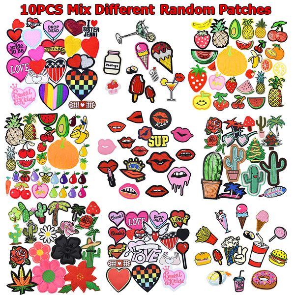 

10pcs diy mix different random patches sewing notions for clothing iron embroidered patch applique iron-on patche tool accessories badge sti, Black