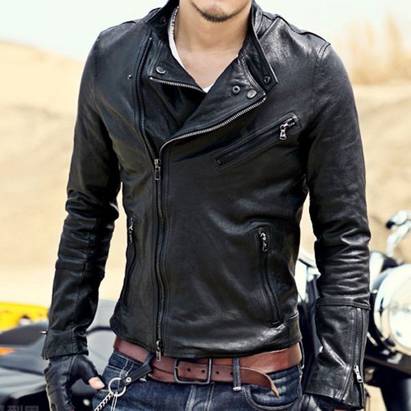 

2021 the new male mark casual lambskin genuine design short leather jacket black l55 k9p8