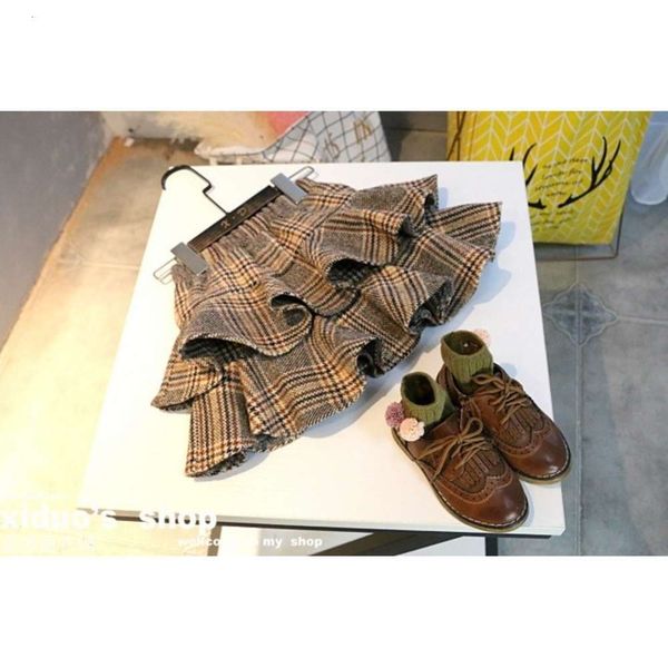 

fashion girls' and short autumn new winter korean children's foreign sle ruffle woolen plaid baby skirt, Blue