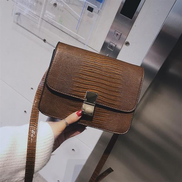 

women's bag slant back bean curd package han edition small square bag lizard grain solid color embossed retro women's