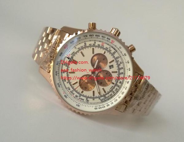 

factory supplier wristwatches 44mm rose gold quartz chronograph white dial stainless steel mens men's watch watches, Slivery;brown