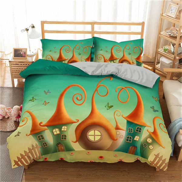 

zeimon cartoon castle bedding set microfiber duvet cover with pillowcase home textiles queen king size bedclothes for kids