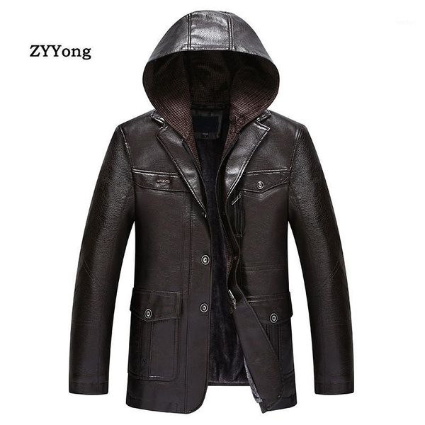

russia winter leather jacket men thick hooded leather jacket male luxury windbreaker coat1, Black
