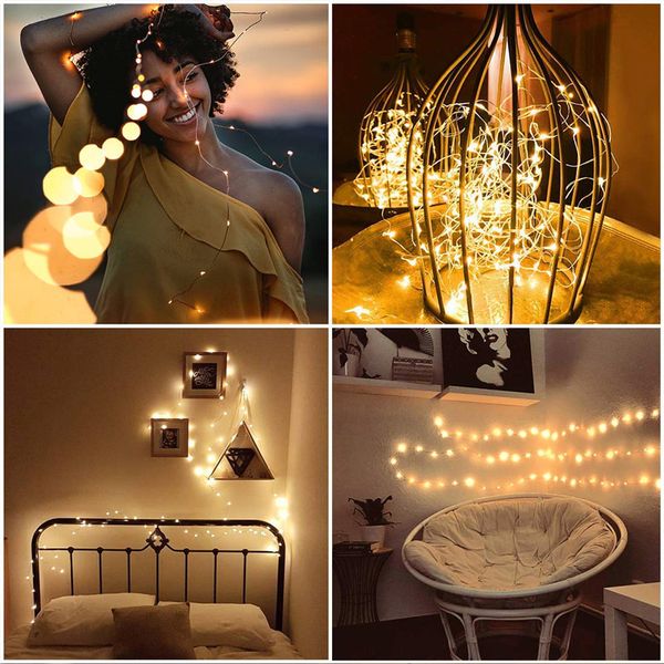 12 pz / lotto Micro Led Fata Luci CR2032 Funzionamento a batteria 2M 20 LED Rame LED String Light per la decorazione di nozze di Natale 201203