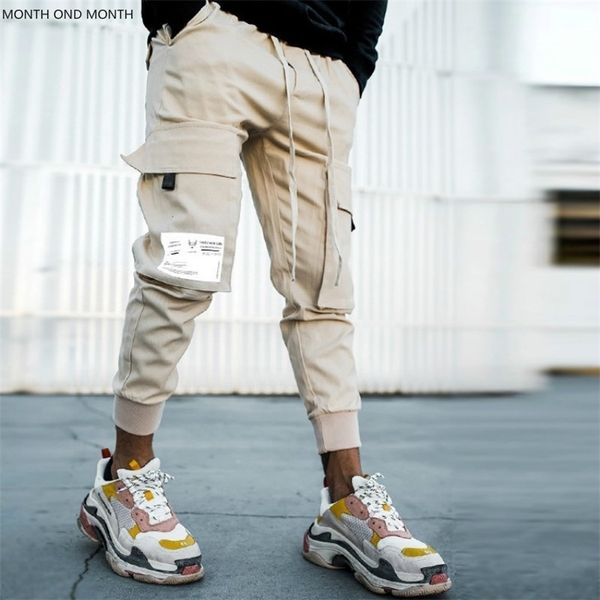 

cargo pants hip-hop jogger harem multi-pocket casual men's trousers fashion harajuku streetwear tide clothing brand sweatpants lj201221, Black