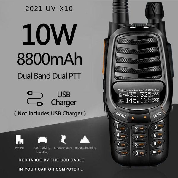 

baofeng uv-x10 10w 8800mah 2-pdual band vhf uhf usb charger walkie talkie 30km ham cb 2 way radio portable transceiver uv-5r