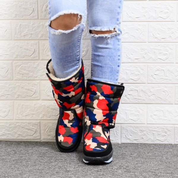 

vertvie winter warm women ankle boots waterproof camouflage snow boots for shoes casual botas mujer warm winter, Black