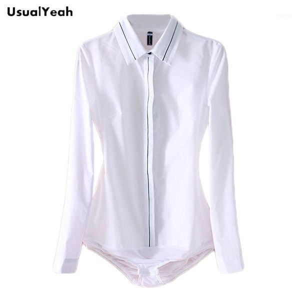 

usualyeah new women fashion long sleeve body shirt white work blouses shirts black stripe blusas femininas s-xxl sy03251