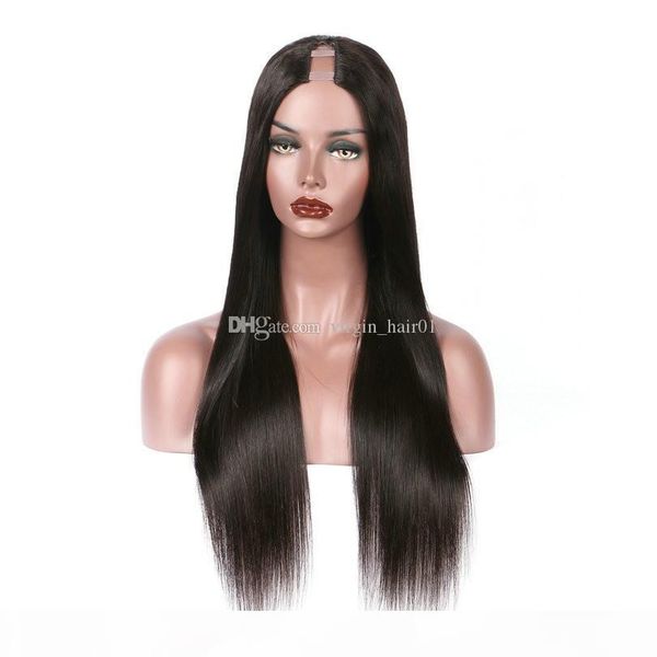 

u part wig human hair peruvian virgin hair silk straight front lace wig u-part wigs for women unprocess virgin hair glueless wig, Black;brown