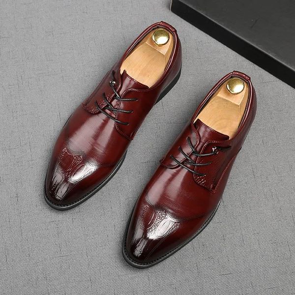 

newes trend men mixed color lace-up flats dress gentleman formal shoes male wedding wrok prom footwear sapato social masculino, Black